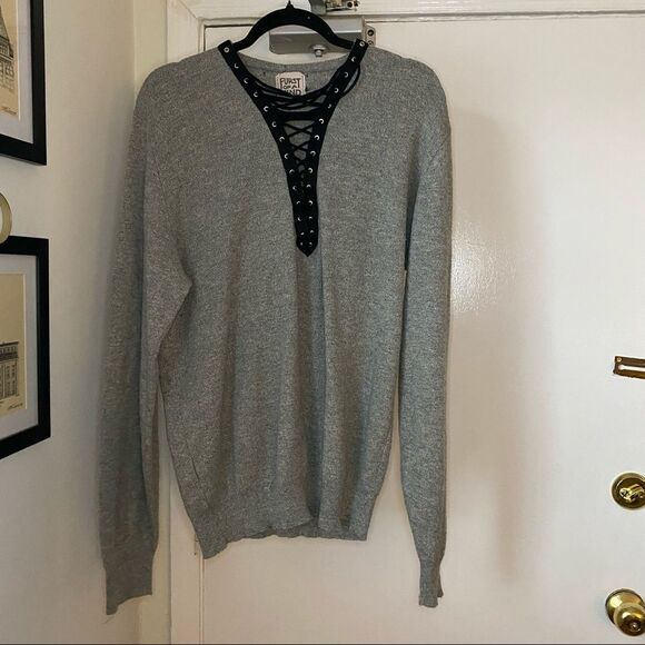 Furst of a Kind Repurposed Lace Up Sweater Size M - Picture 1 of 7